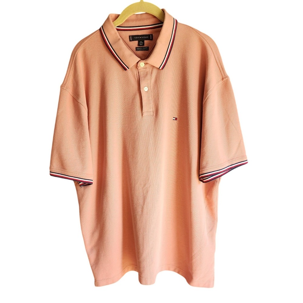 Tommy Hilfiger Polo Shirt Mens XXL Peach Wicking Pique Short Sleeve
